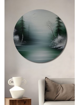 Büyülü Orman Yağlı Boya Görünümlü Dekoratif Ahşap Ev/işyeri/ofis Yuvarlak Tablo