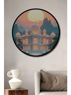 Çerçeve Görünümlü Taj Mahal Yağlı Boya Görünümlü Dekoratif Ahşap Ev/işyeri/ofis Yuvarlak Tablo
