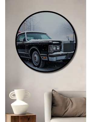 Çerçeve Görünümlü Kar Altında Lincoln Continental Yağlı Boya Görünümlü Ahşap Ofis Yuvarlak Tablo
