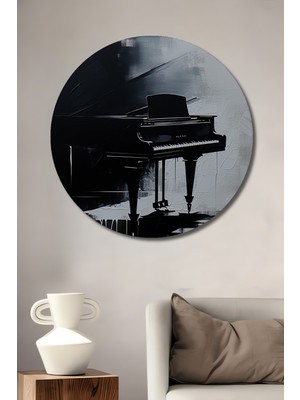 Siyah Beyaz Piyano Yağlı Boya Görünümlü Modern Sanat Ev/işyeri/ofis Dekoratif Ahşap Yuvarlak Tablo