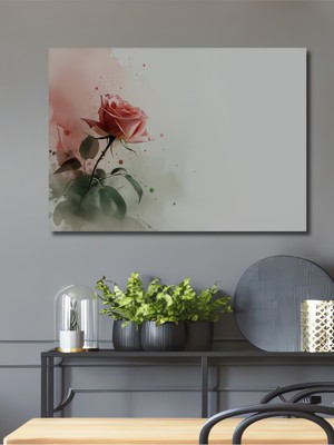 Pembe Gül Sulu Boya Görünümlü Dekoratif Ahşap Ev/işyeri/ofis Kare Tablo