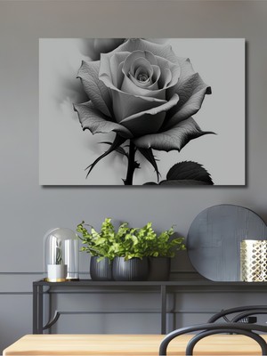 Siyah Beyaz Gül Kara Kalem Görünümlü Dekoratif Ahşap Ev/işyeri/ofis Kare Tablo