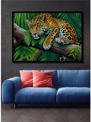 Çerçeve Görünümlü Tropikal Ormanlarda Leopar Rüyası Dekoratif Ahşap Ev/işyeri/ofis Kare Tablo