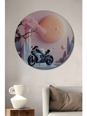 Sakura Ağaçları Arasında Rüya Gibi Motor Yağlı Boya Görünümlü Dekoratif Ahşap Ev/işyeri/ofis Tablo