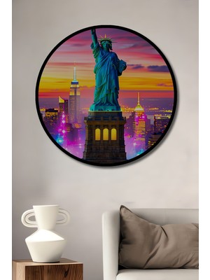 Çerçeve Görünümlü Özgürlük Heykeli New York Rüya Manzarası Yağlı Boya Görünümlü Ahşap Ofis Tablo