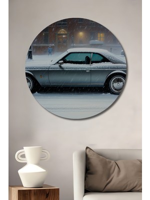 Kış Rüyası Lüks Otomobil Yağlı Boya Görünümlü Dekoratif Ahşap Ev/işyeri/ofis Yuvarlak Tablo