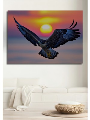 Güneşin Altında Uçan Şahin Yağlı Boya Görünümlü Dekoratif Ahşap Ev/işyeri/ofis Kare Tablo