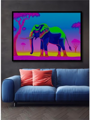 Çerçeve Görünümlü Neon Renkli Fil Desenli Modern Dekoratif Ahşap Ev/işyeri/ofis Kare Tablo