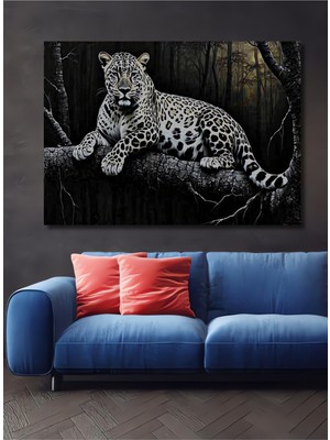 Orman Esintili Leopar Yağlı Boya Görünümlü Dekoratif Ahşap Ev/işyeri/ofis Kare Tablo