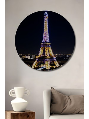 Eiffel Kulesi Rüya Şehri Yağlı Boya Görünümlü Dekoratif Ahşap Ev/işyeri/ofis Yuvarlak Tablo