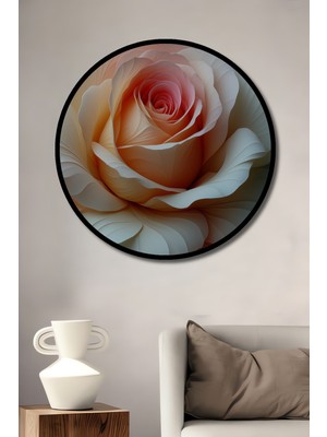 Çerçeve Görünümlü Büyülü Pembe Gül Yağlı Boya Görünümlü Dekoratif Ahşap Işyeri/ofis Yuvarlak Tablo
