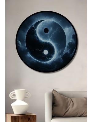 Çerçeve Görünümlü Yin Yang Fırtınası Soyut Sanat Dekoratif Ahşap Dekoratif Ofis Yuvarlak Tablo