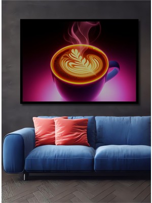 Çerçeve Görünümlü Neon Işıltılı Kahve Rüyası Dekoratif Ahşap Ev/işyeri/ofis Kare Tablo