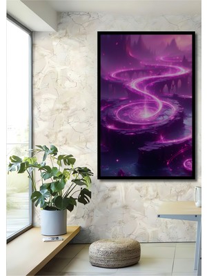 Çerçeve Görünümlü Eflatun Sihirli Portal Modern Sanat Dekoratif Ahşap Ev/işyeri/ofis Kare Tablo