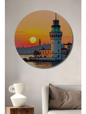 Istanbul Kız Kulesi Çizgisel Sanat Dekoratif Ahşap Ev/işyeri/ofis Yuvarlak Tablo