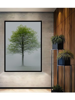 Çerçeve Görünümlü Sisli Orman Ağacı Yağlı Boya Görünümlü Dekoratif Ahşap Ev/işyeri/ofis Kare Tablo
