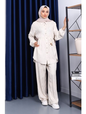 Taş Bel Kuşaklı Tunik Pantolonlu Takım