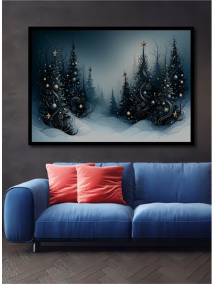 Çerçeve Görünümlü Noel Ağaçları Yağlı Boya Görünümlü Dekoratif Ahşap Dekoratif Ofis Kare Tablo