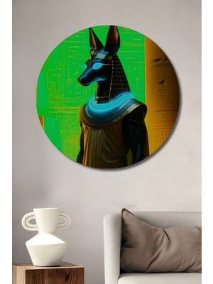 Anubis Neon Işıltısı Dijital Sanat Dekoratif Ahşap Ev/işyeri/ofis Yuvarlak Tablo