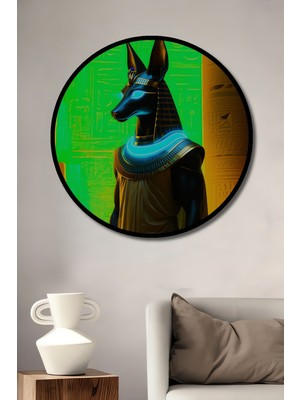 Çerçeve Görünümlü Anubis Neon Işıltısı Dijital Sanat Dekoratif Ahşap Ev/işyeri/ofis Yuvarlak Tablo