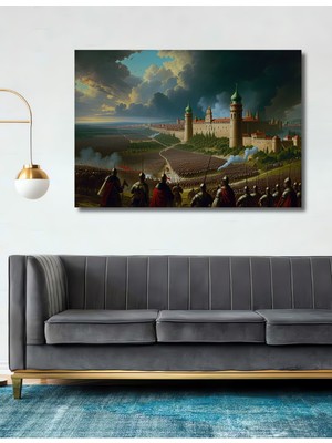 Muhteşem Kale Ordusu Yağlı Boya Görünümlü Dekoratif Ahşap Ev/işyeri/ofis Kare Tablo