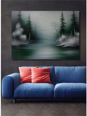 Büyülü Orman Yağlı Boya Görünümlü Dekoratif Ahşap Ev/işyeri/ofis Kare Tablo