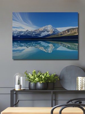 Buzul Dağlar ve Turkuaz Göl Yağlı Boya Görünümlü Dekoratif Ahşap Ev/işyeri/ofis Kare Tablo