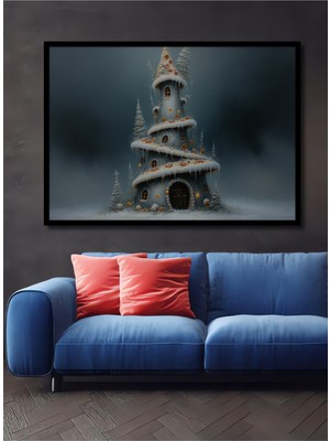 Çerçeve Görünümlü Kış Masalı Yağlı Boya Görünümlü Kule Dekoratif Ahşap Ev/işyeri/ofis Kare Tablo
