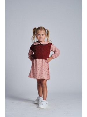 Triko Süveterli Fırfırlı Desenli Elbise Takım