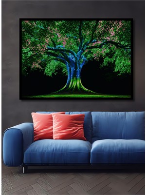 Çerçeve Görünümlü Neon Işıltılı Ağaç Yağlı Boya Görünümlü Dekoratif Ahşap Ev/işyeri/ofis Kare Tablo