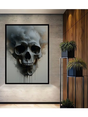 Çerçeve Görünümlü Sisli Kafatası Modern Sanat Dekoratif Ahşap Ev/işyeri/ofis Kare Tablo