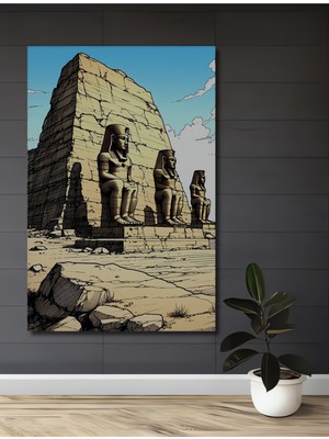 Eski Mısır Tapınağı Kara Kalem Görünümlü Dekoratif Ahşap Ev/işyeri/ofis Kare Tablo