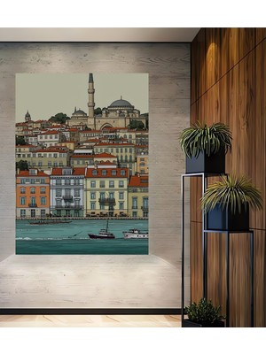 Istanbul Boğazı Tarihi Silüeti Dekoratif Ahşap Ev/işyeri/ofis Kare Tablo