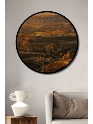 Çerçeve Görünümlü Kapadokya Balonları Yağlı Boya Görünümlü Dekoratif Ahşap Ofis Yuvarlak Tablo