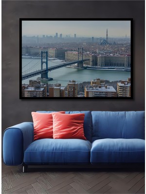 Çerçeve Görünümlü Istanbul Boğazı Köprüsü Kış Manzarası Yağlı Boya Görünümlü Ahşap Ofis Tablo