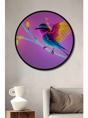 Çerçeve Görünümlü Neon Işıltılı Kuş Modern Sanat Ev/işyeri/ofis Dekoratif Ahşap Yuvarlak Tablo