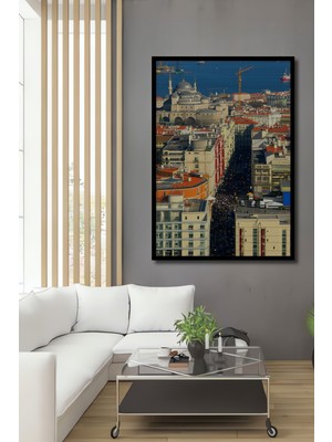 Çerçeve Görünümlü Istanbul Tarihi Yarımada Panoramik Ahşap Ofis Kare Tablo Yağlı Boya Görünümlü