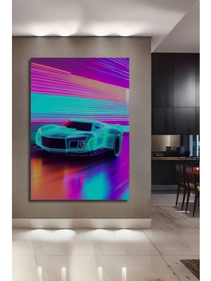 Neon Işıklı Fütüristik Araba Dekoratif Ahşap Ev/işyeri/ofis Kare Tablo