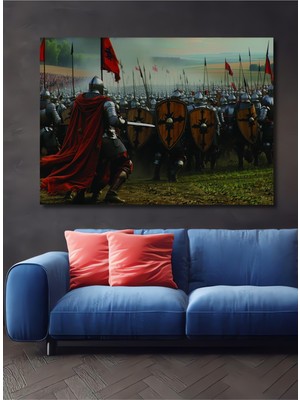 Ortaçağ Zırhlı Ordusu Yağlı Boya Görünümlü Ev/işyeri/ofis Dekoratif Ahşap Kare Tablo