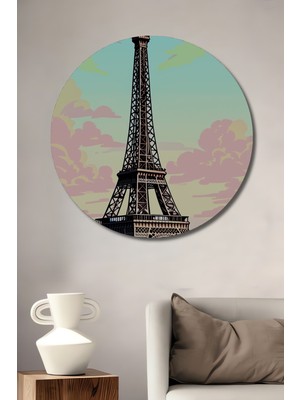 Eyfel Kulesi Çizgi Roman Tarzı Dekoratif Ahşap Ev/işyeri/ofis Yuvarlak Tablo