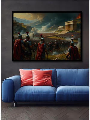 Çerçeve Görünümlü Roma Imparatorluğu Ordusu Yağlı Boya Görünümlü Dekoratif Ahşap Ofis Kare Tablo