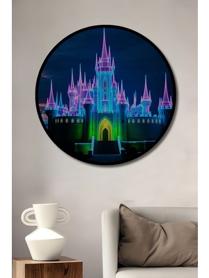 Çerçeve Görünümlü Neon Işıklar Altında Masalsı Şato Dekoratif Ahşap Ev/işyeri/ofis Yuvarlak Tablo