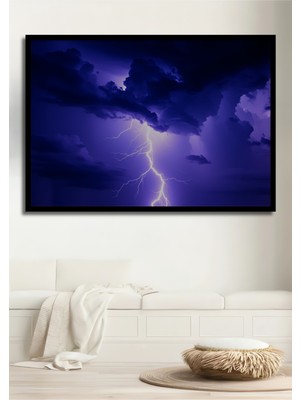 Çerçeve Görünümlü Elektrik Mavi Fırtına Yağlı Boya Görünümlü Dekoratif Ahşap Işyeri/ofis Kare Tablo