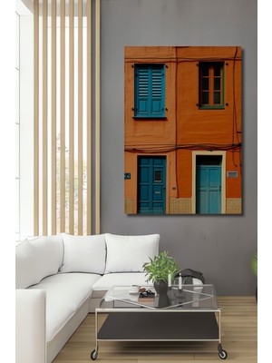 Portekiz Evleri Turuncu Rüyası Dekoratif Ahşap Ev/işyeri/ofis Kare Tablo