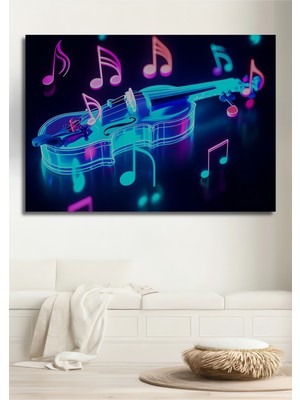 Neon Işıltılı Keman Melodisi Dekoratif Ahşap Ev/işyeri/ofis Kare Tablo