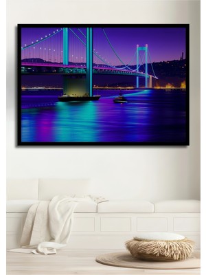 Çerçeve Görünümlü Neon Işıltılı Köprü Modern Sanat Dekoratif Ahşap Ev/işyeri/ofis Kare Tablo