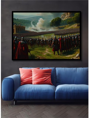 Çerçeve Görünümlü Roma Imparatorluğu Yağlı Boya Görünümlü Askeri Dekoratif Ahşap Ofis Kare Tablo