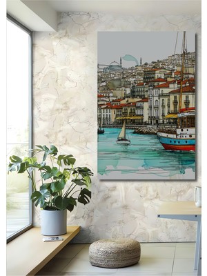 Istanbul Boğazı Sulu Boya Görünümlü Dekoratif Ahşap Ev/işyeri/ofis Kare Tablo
