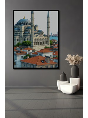 Çerçeve Görünümlü Sultanahmet Camii Pastel Boya Görünümlü Dekoratif Ahşap Ev/işyeri/ofis Kare Tablo