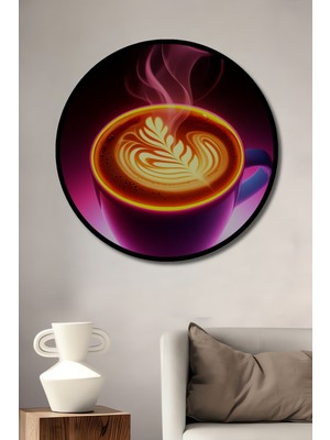 Çerçeve Görünümlü Neon Işıltılı Kahve Rüyası Dekoratif Ahşap Ev/işyeri/ofis Yuvarlak Tablo